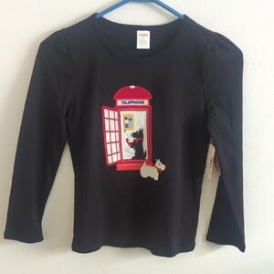 Gymboree Black Tee with Red Phone Booth and Pets